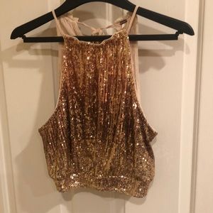 Free People Gold sequin halter top